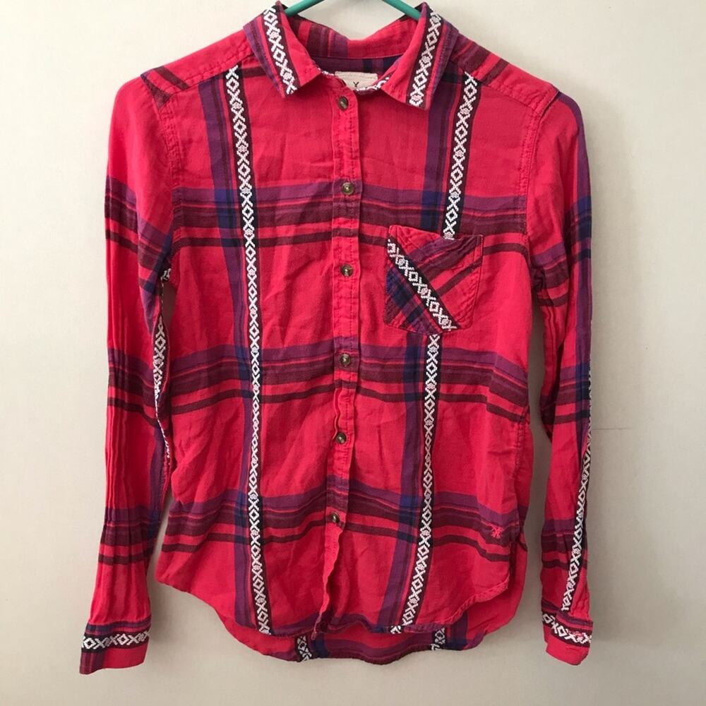 American Eagle Vintage Boyfriend Plaid Flannel XS Western Fall‎ LumberJane